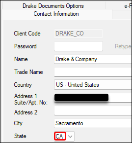 Client Contact information to check state